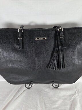 Nine West Black Pebbled Leather Tote with Tassel Accent
